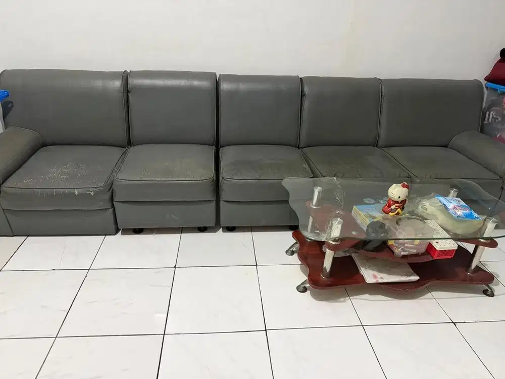 Sofa dan Meja Abu Abu bekas
