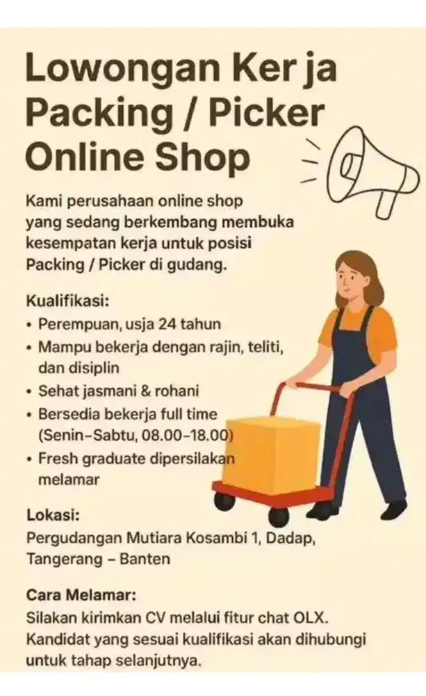 Lowongan kerja packing picker online shop