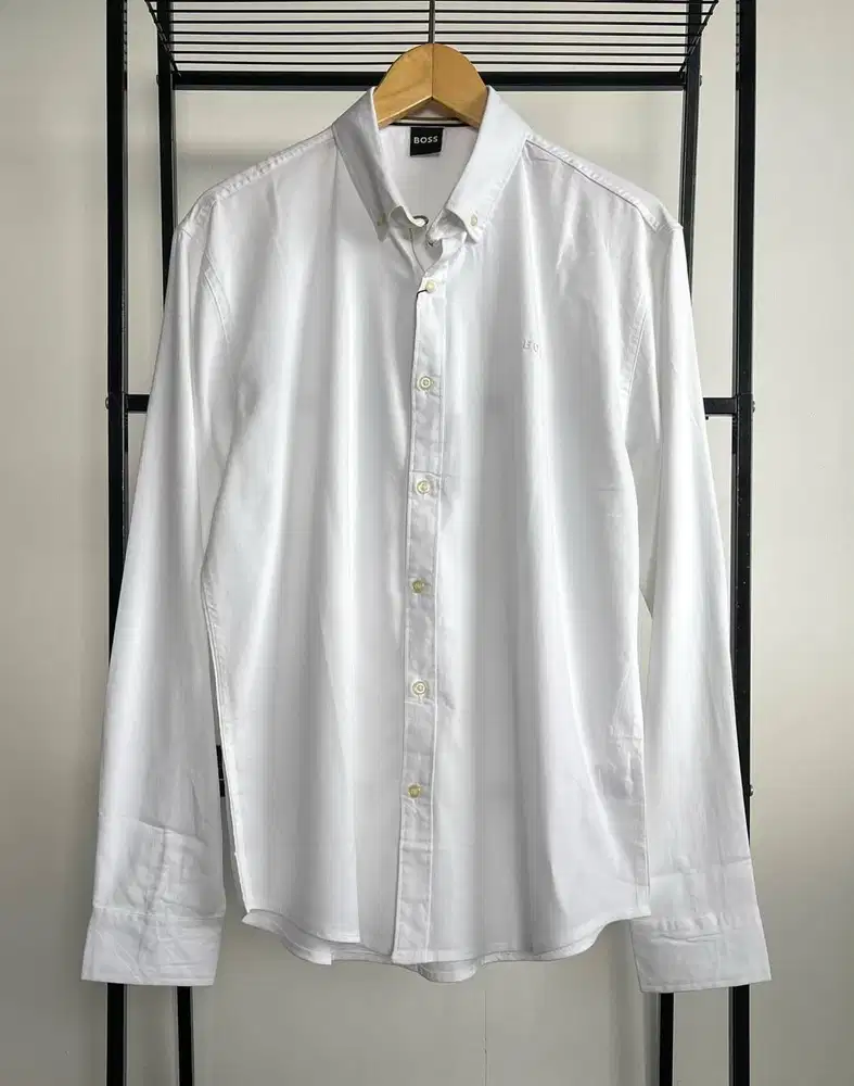 BOSS H-ROAN MEN BUTTON DOWN SLIM FIT COTTON SHIRT - WHITE (L-XL) /