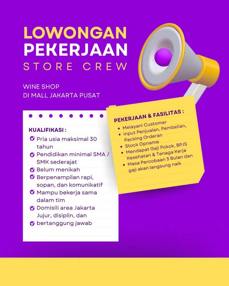 Lowongan Kerja Staff Toko Jakarta Pusat