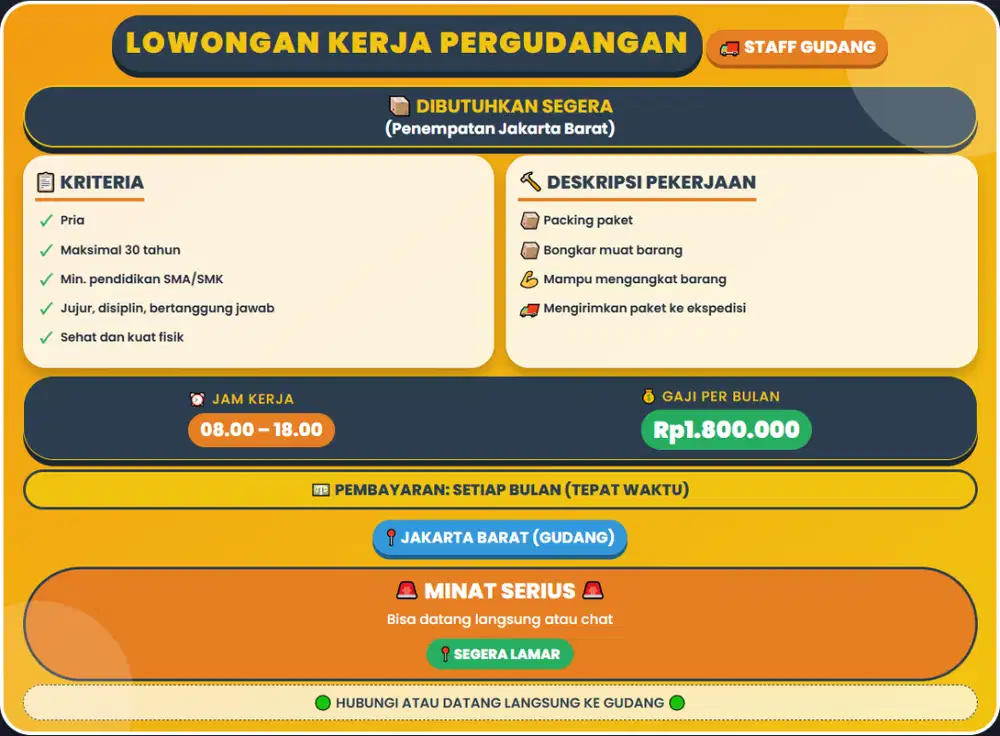 DICARI ORANG GUDANG BUAT PACKING DAN ANGKAT BARANG