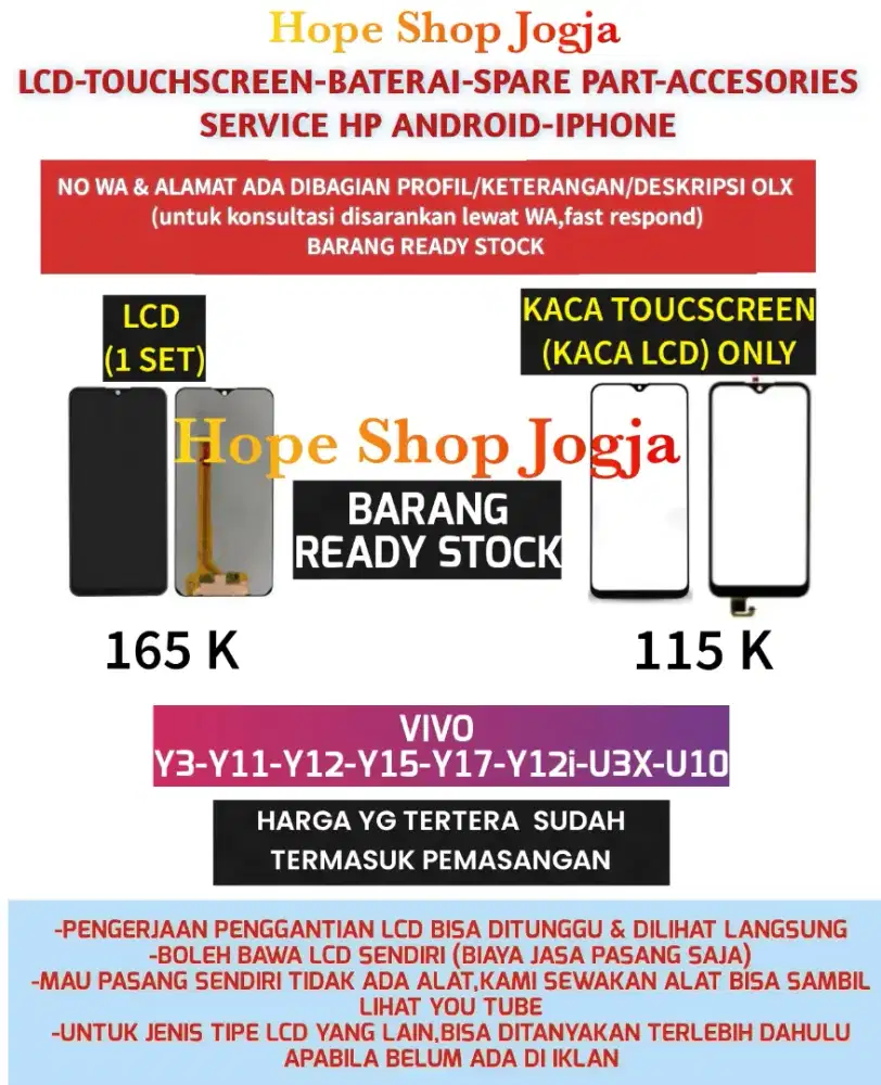 Baterai/Touchscreen-LCD VIVO Y3-Y11-Y12-Y15-Y17-Y12i-U3X-U10