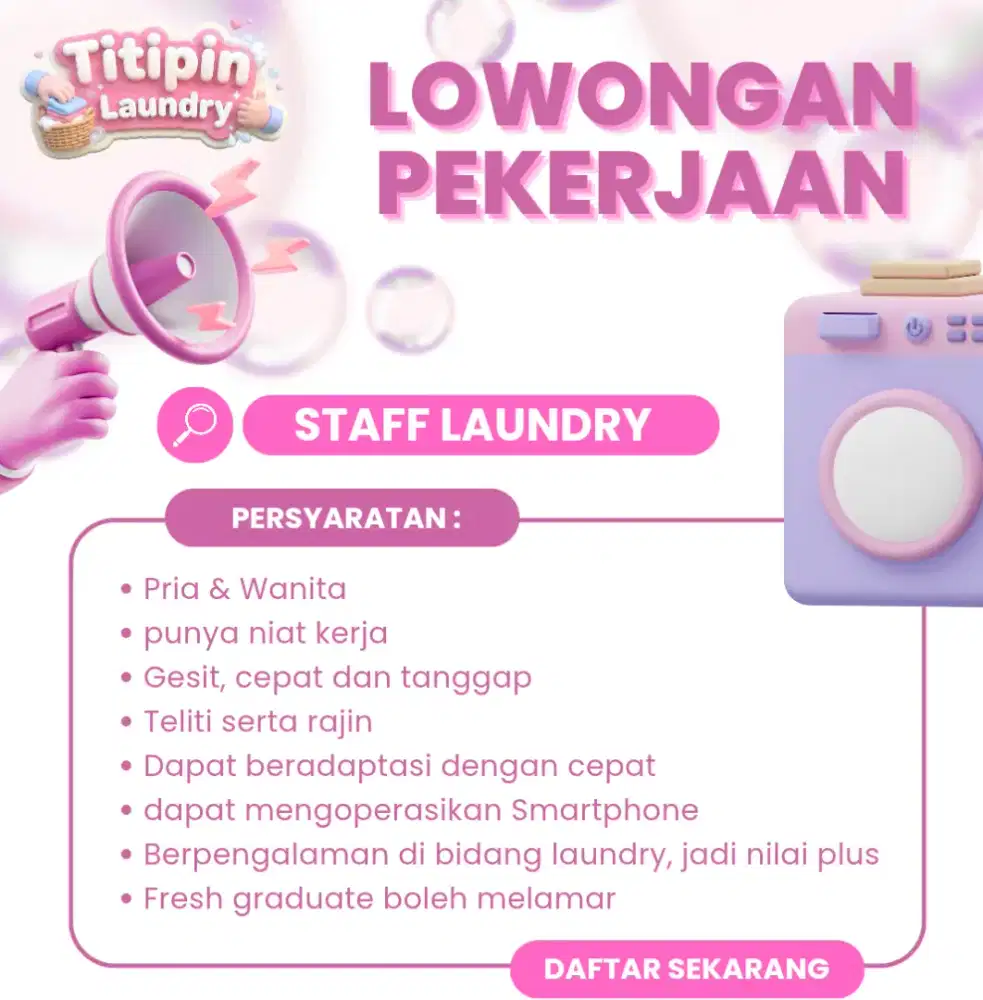 Dibutuhkan Karyawan Laundry
