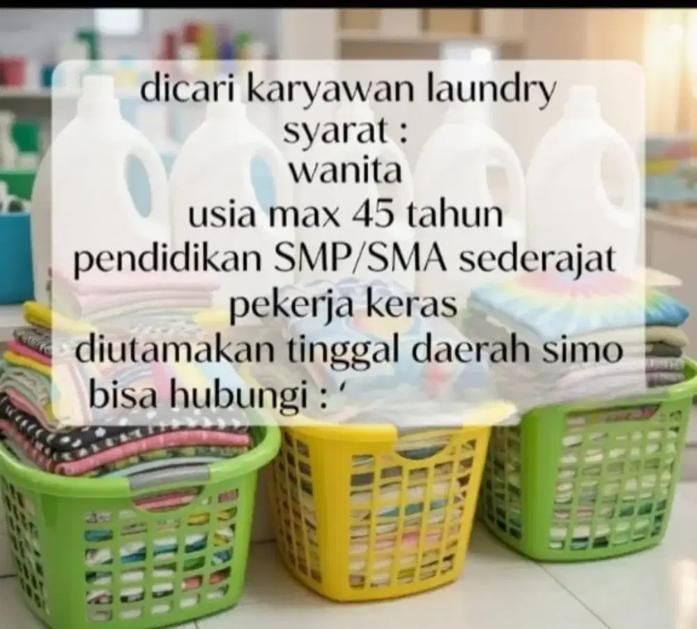 Lowongan laundry tukang setrika binatu