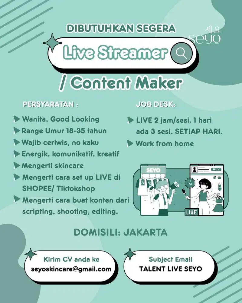 LOWONGAN KERJA HOST LIVE SHOPEE & TIKTOKSHOP
