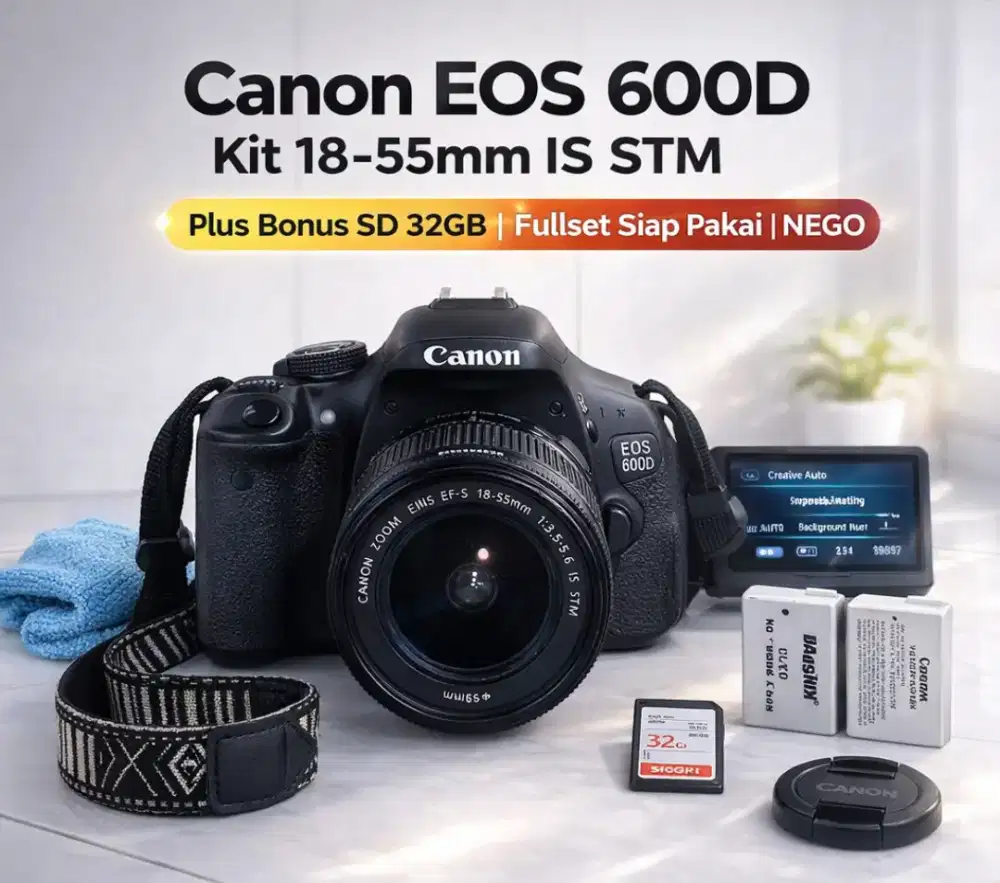 Nego! Canon EOS 600D Kit 18-55mm |
Fullset
+ SD

Card 32GB | siap pake