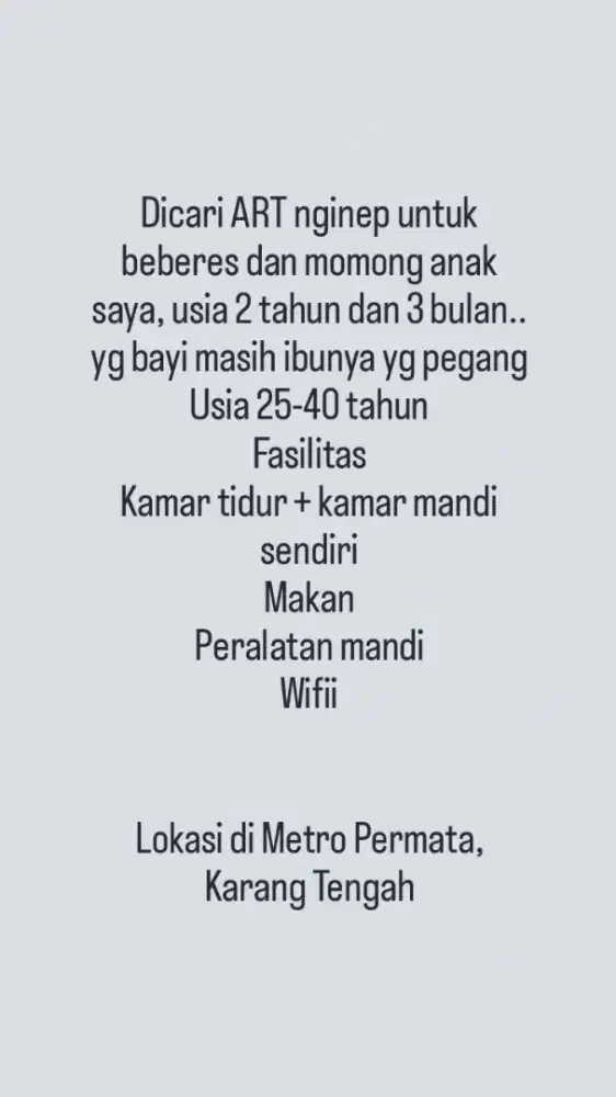 Dicari Art dan Momong 2 anak