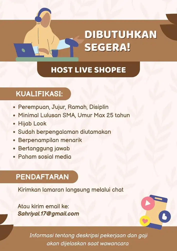 Lowongan perkerjaan livestream dan konten