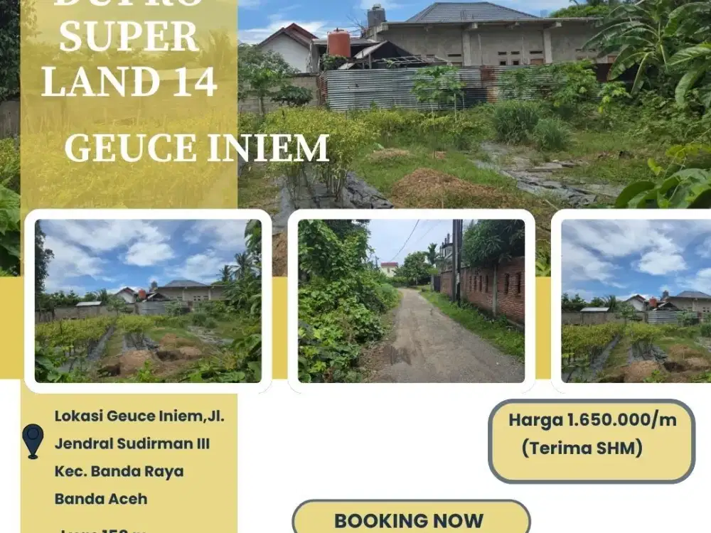 Dijual Kavling SHM Strategis DUPRO SUPER LAND 14 -Desa  Geuce Iniem,Jl. Jendral Sudirman III, Kec. Banda Raya, Banda Aceh