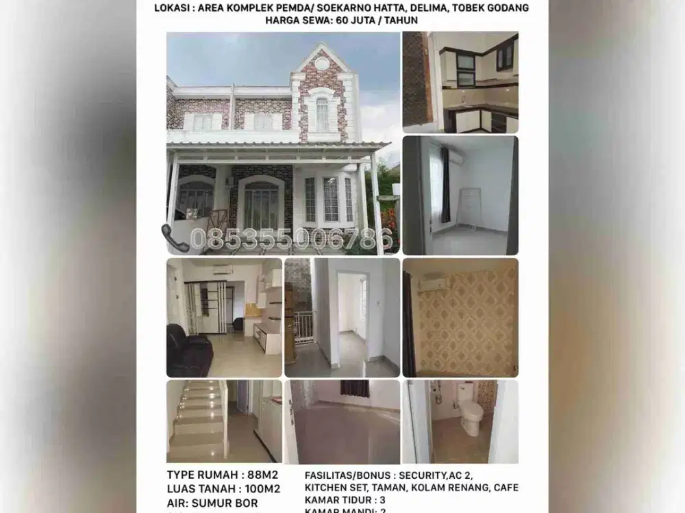 disewakan rumah cluster posisi hook jl.area komplek pemda/soekarno hatta