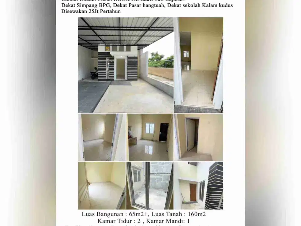 disewakan rumah cluster posisi hookjln.bakti sail rejosari
