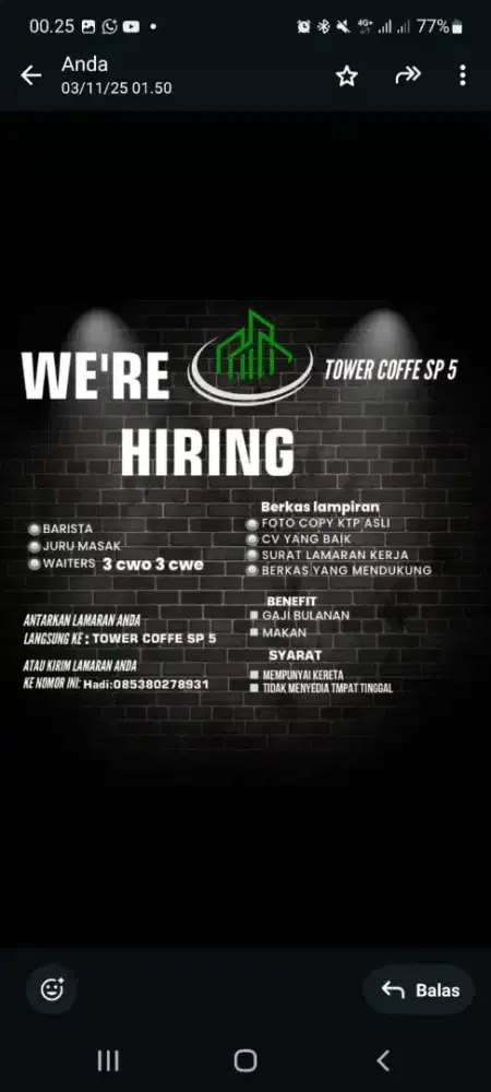 di butuhkan: waiters cafe