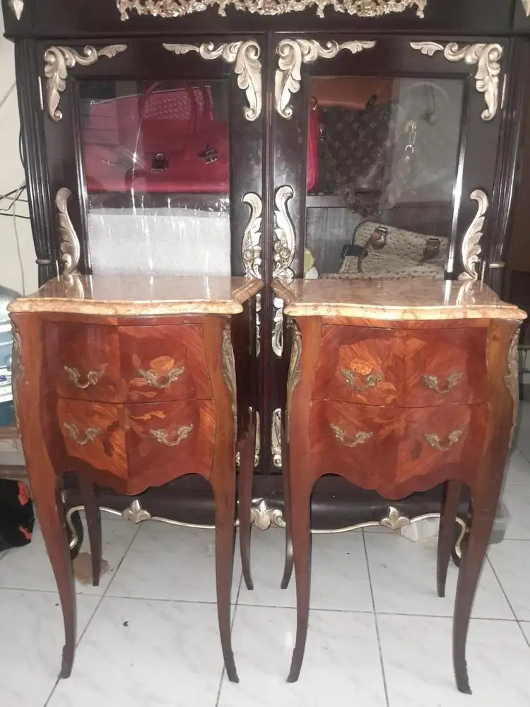 sepasang meja sudut marmer davinci