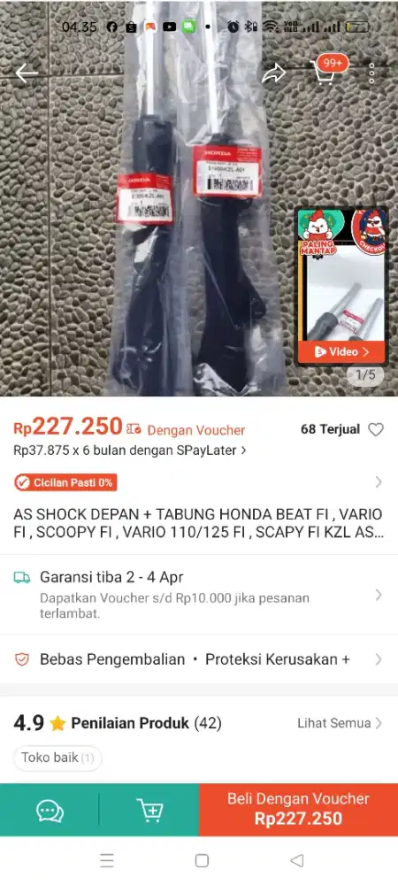 Shock depan motor Honda type KZL