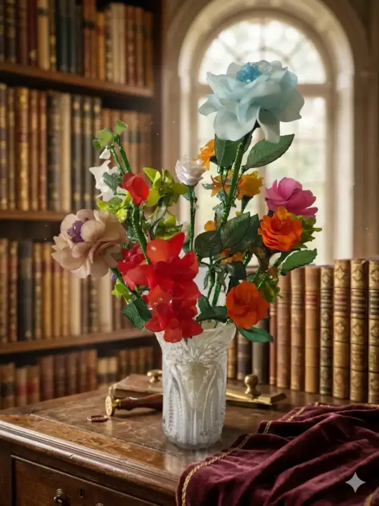 Vas + Bunga Acrylic 10 tangkai