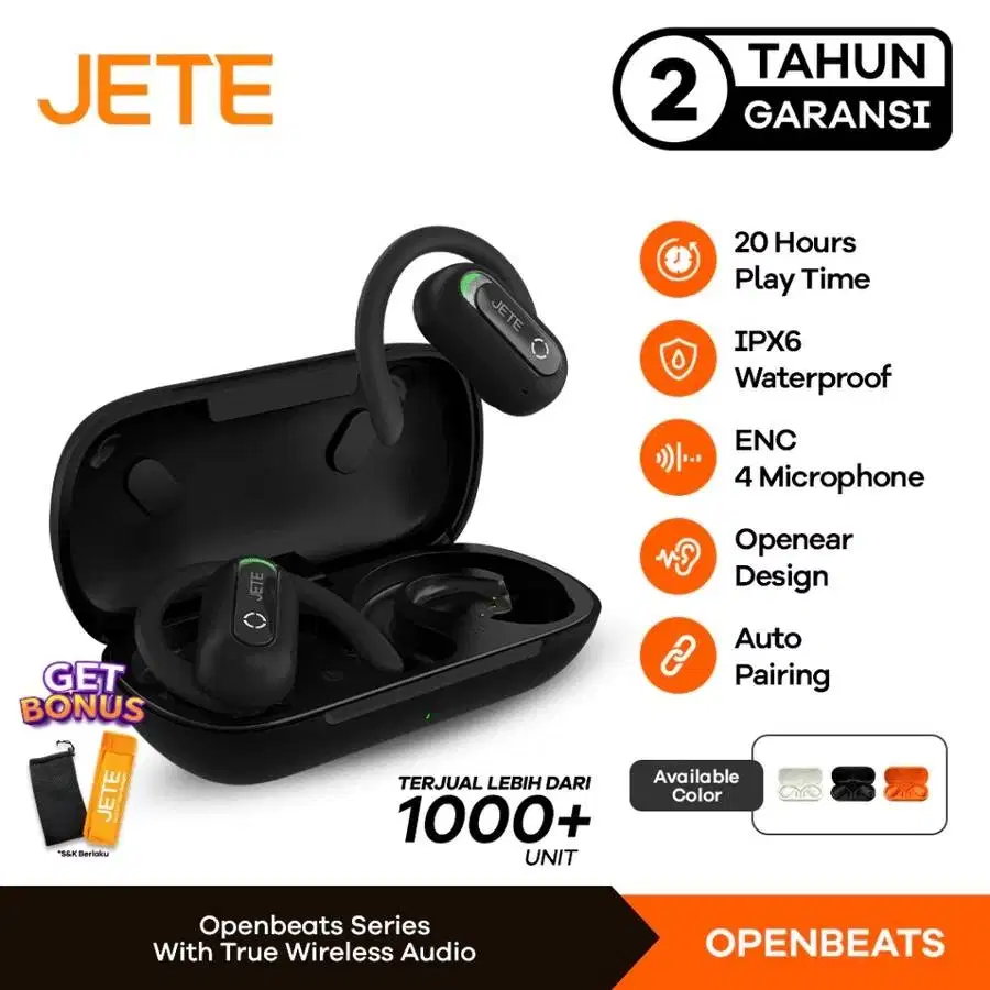 Sport Headset Bluetooth JETE Open Beats | Headset Lari Open Ear IPX6 -