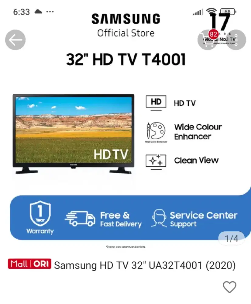 Samsung LED TV 32” UA32T4001 – Murah (tidak nyala)