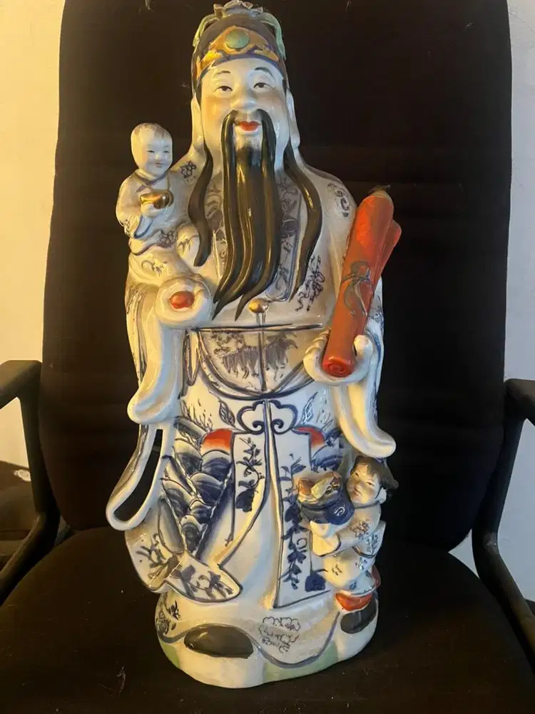 Patung Dewa Fu Lu Shou Porcelain besar sepasang - Dewa kebetuntungan &