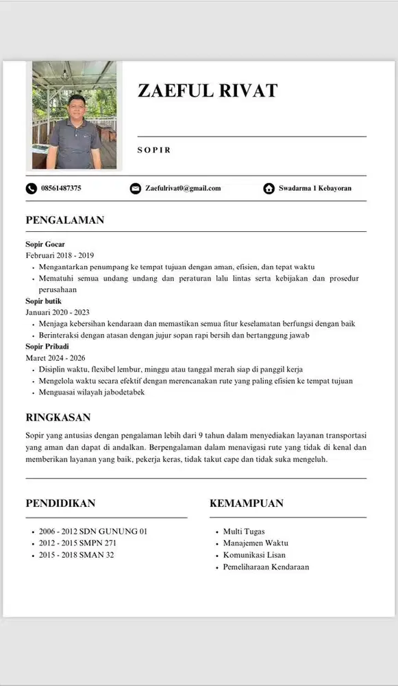 Sedang mencari lowongan pekerjaan sebagai driver atau driver pribadi