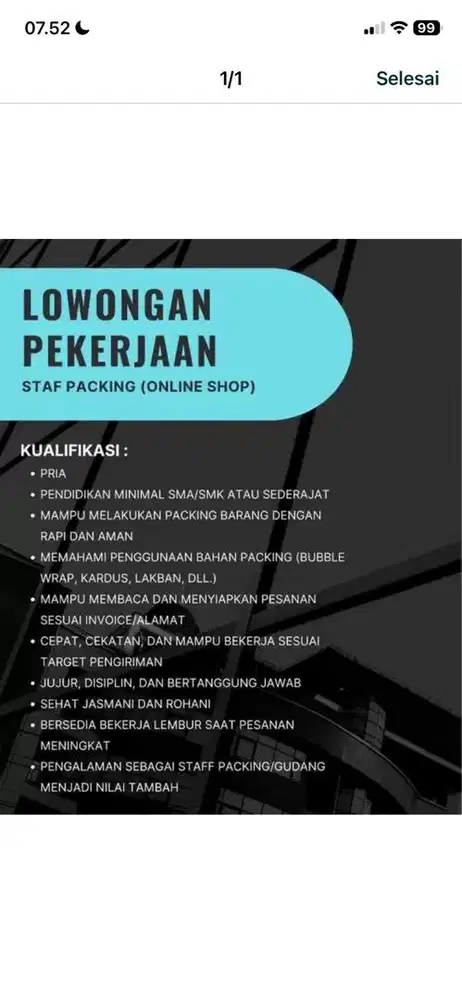 Lowongan kerja packing barang online