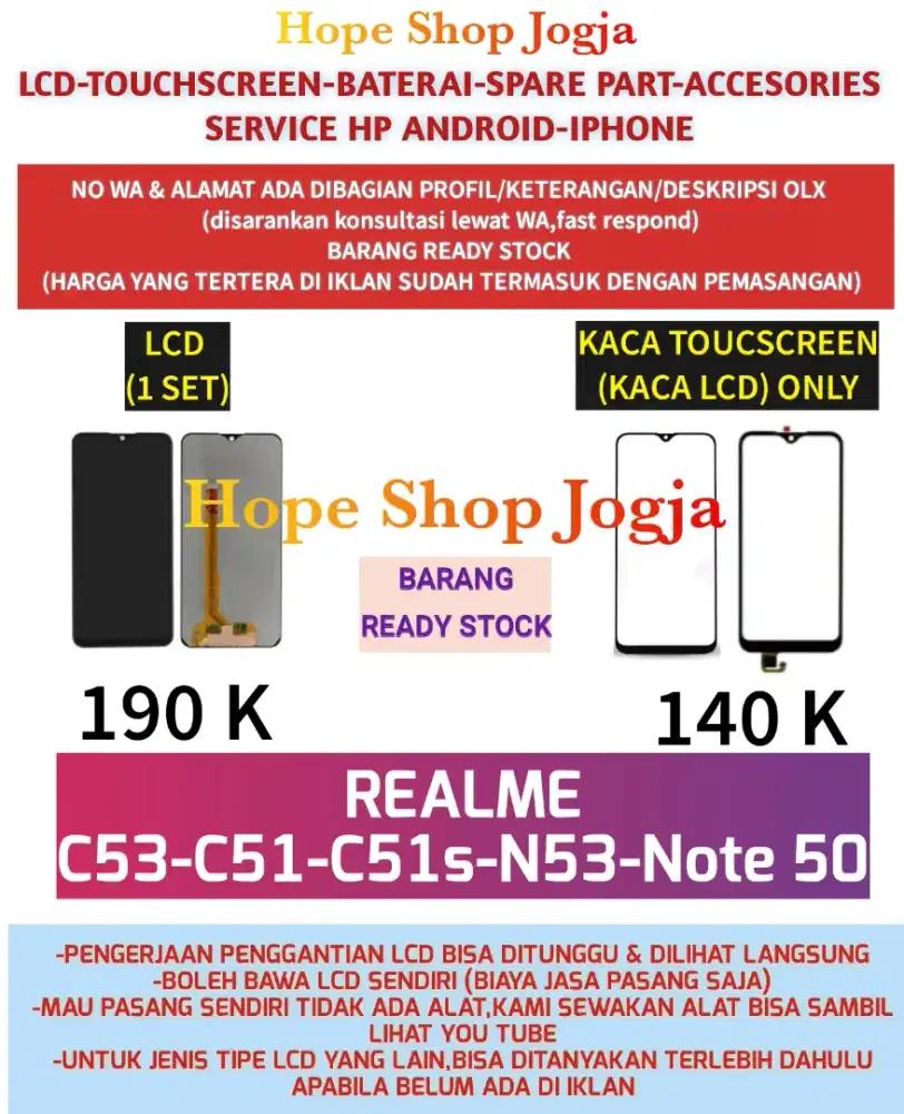 Touchscreen/Baterai-Lcd REALME C53-C51-C51s-N53-Note 50