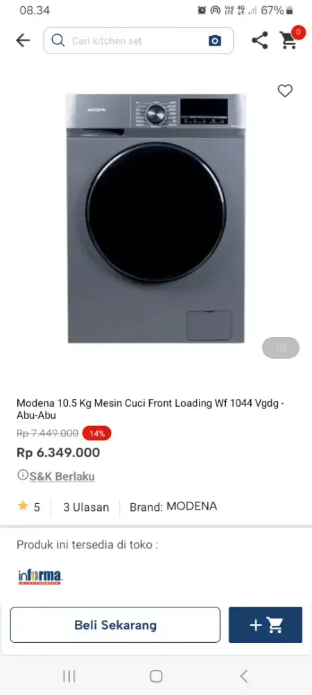 PROMO KREDIT MODENA 10.5 KG MESIN CUCI FRONT LOADING