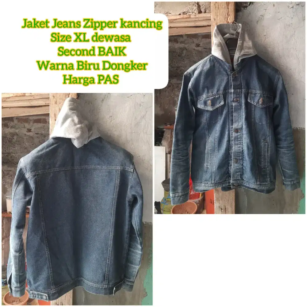 Pahami deskripsi: Jaket Pria Jeans Zipper kancing size XL