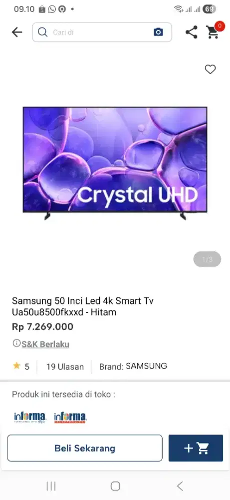 Samsung 50 inci led 4k smart tv ua50u8500fk