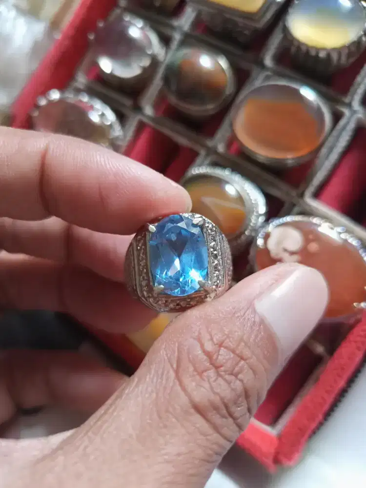 Batu Cincin Akik Permata Natural Blue Topaz Swiss