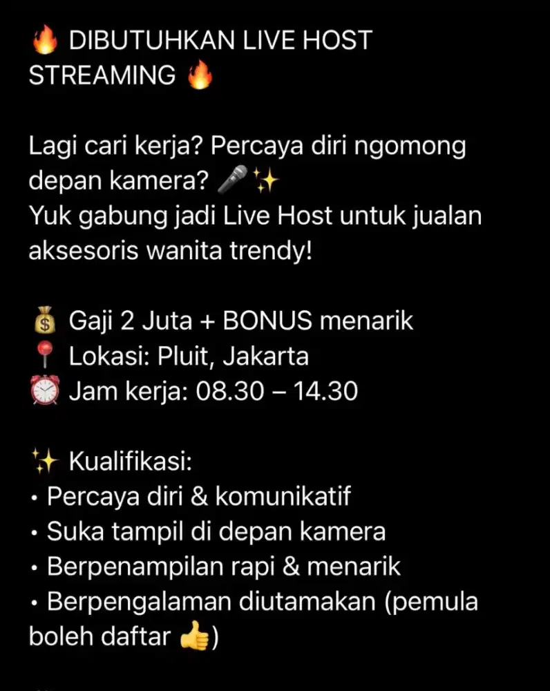 DIBUTUHKAN LIVE HOST STREAMING