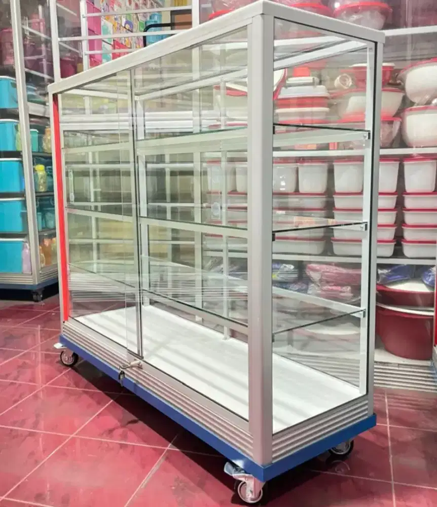 Etalase Pakai RODA BESAR & SIKU BESI Panjang 1,2M Harga Terjangkau