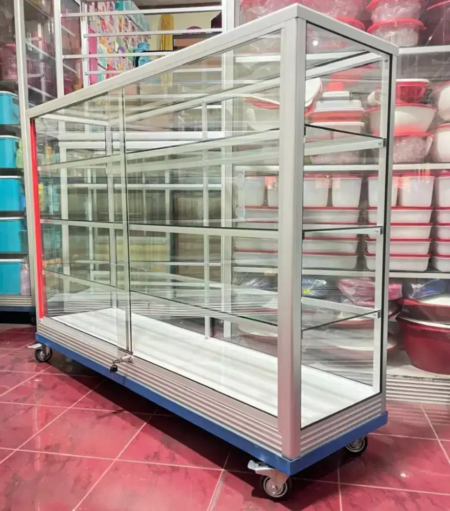 Etalase 1,5M x 1M Pakai Siku Besi + RODA BESAR Buat Toko