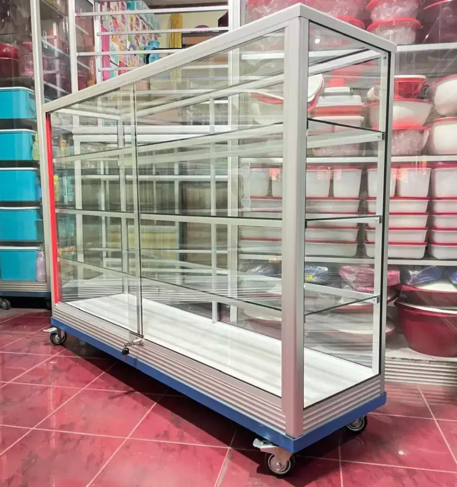 Etalase Pakai RODA BESAR & SIKU BESI Panjang 1,5M Multifungsi