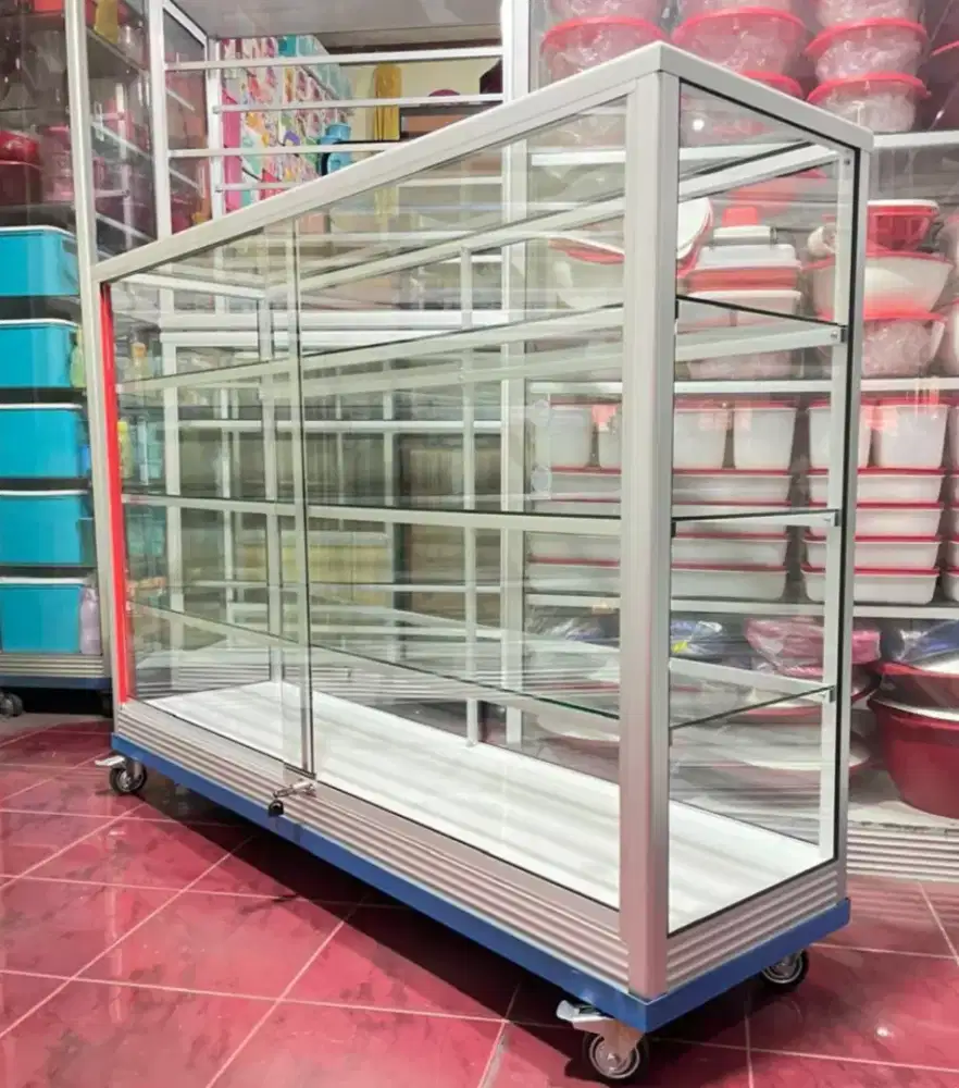 Etalase 1,5M x 1M Pakai Siku Besi + RODA BESAR Perlengkapan Usaha