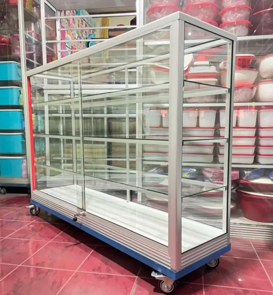 Etalase 1,5M x 1M Pakai Siku Besi + RODA BESAR Buat Jualan