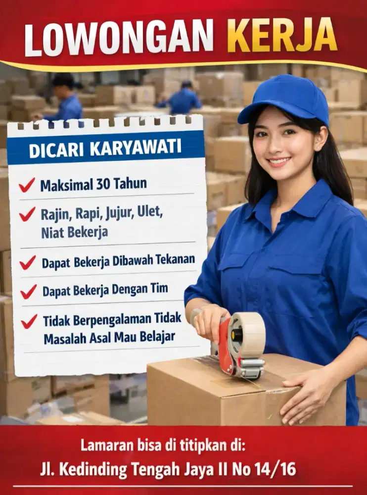 Dibutuhkan Karyawati bagian Pengemasan & serabutan