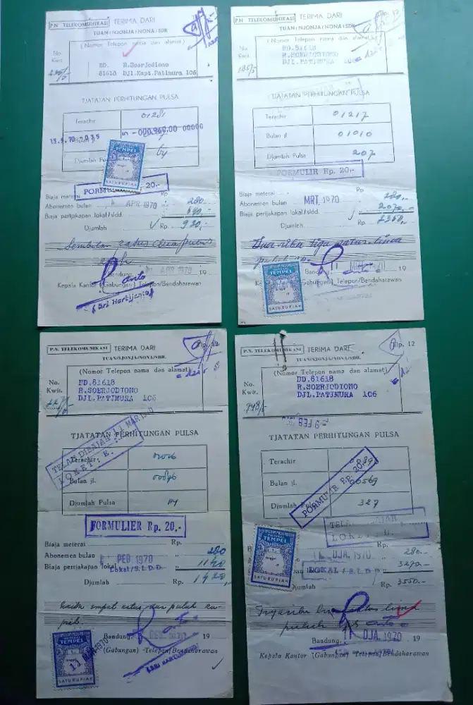 Bukti Kuitansi pembayaran Telepon th'70