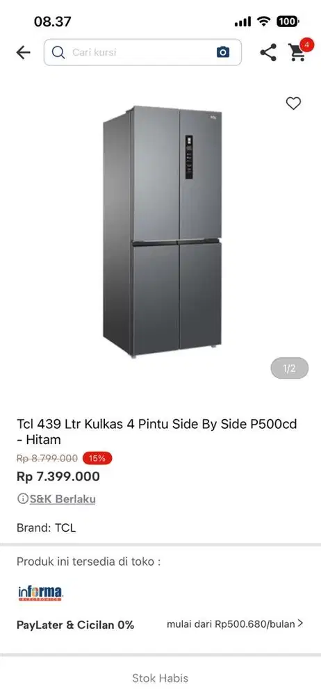 KULKAS TCL MULTIDOOR 439liter