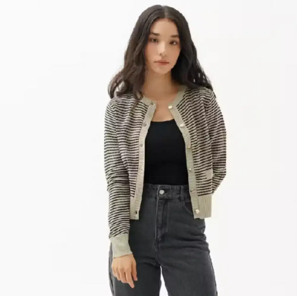 Mississippi Cardigan knit stripped lengan panjang