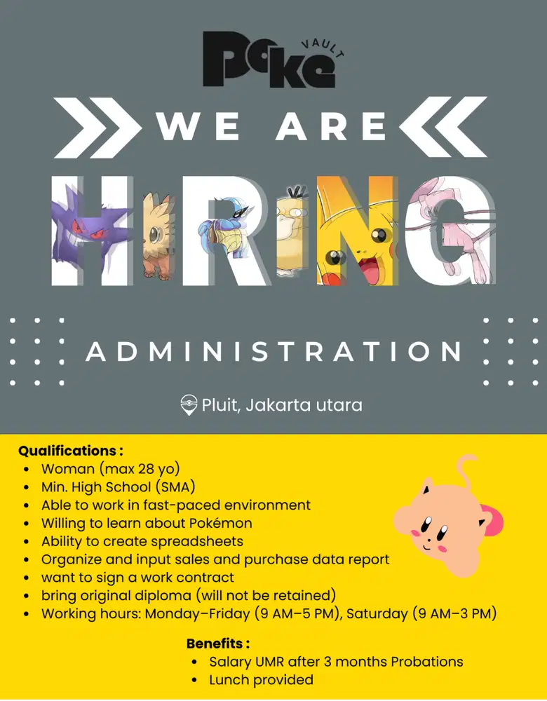 ADMINISTRATION  - ECOMMERCE - HIRING - POKEVAULT
