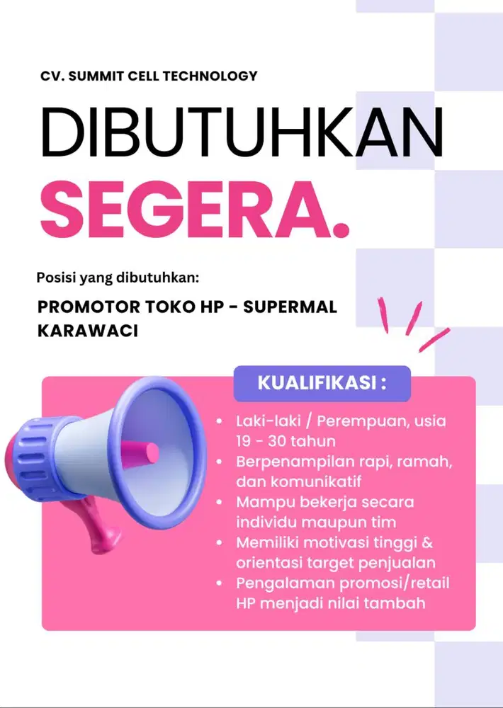 LOWONGAN KERJA PROMOTOR TOKO HP - SUPERMALL KARAWACI