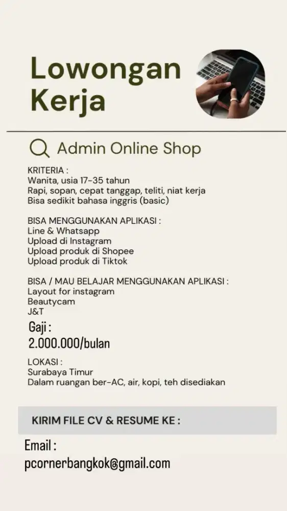 Di Cari Admin OL Shop Baju Wanita