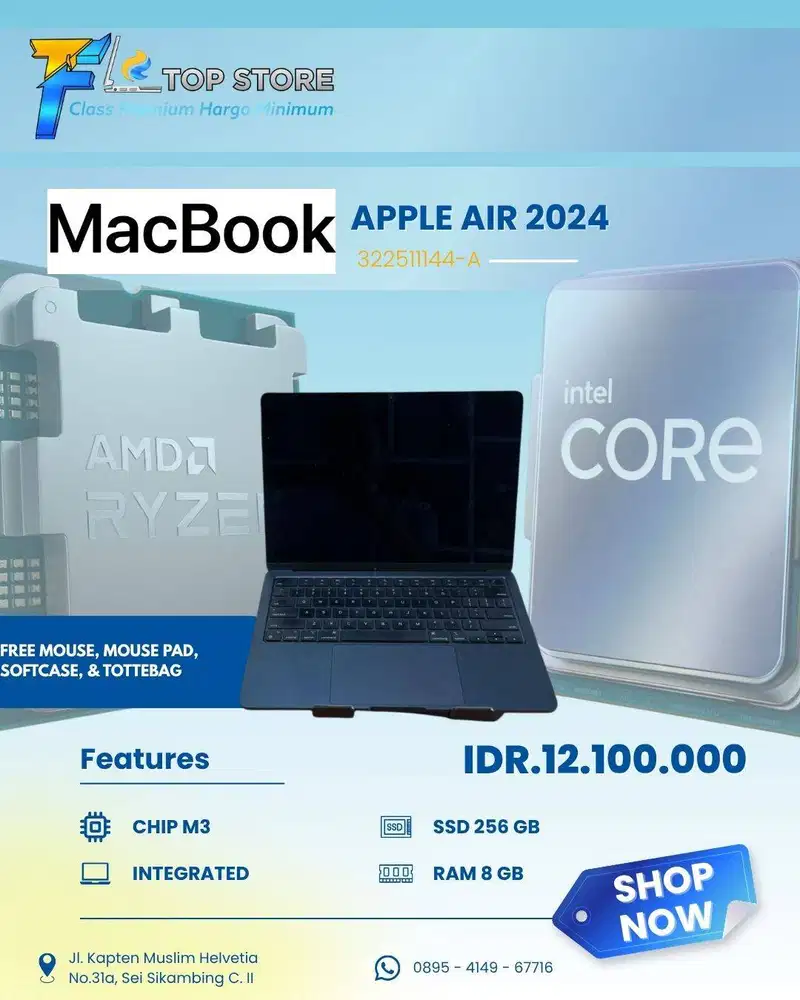 MACBOOK APPLE AIR 2024 CHIP M3 SSD 256/8GB