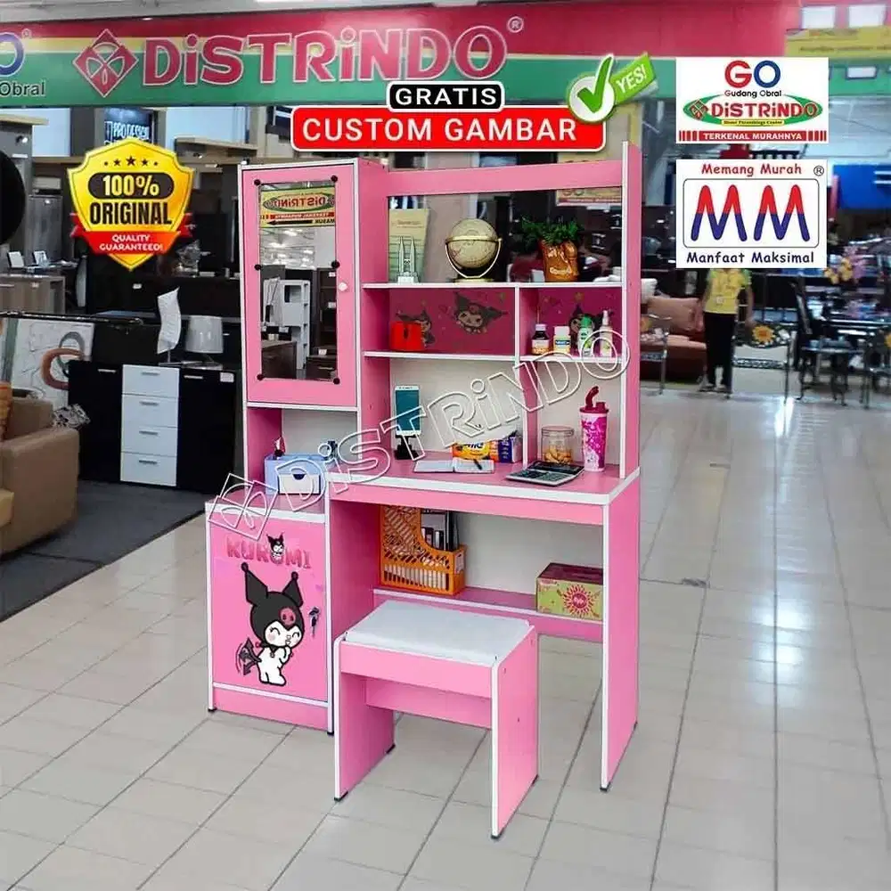 DISTRINDO Meja Belajar Anak + Cermin Meja Rias Minimalis Komplit Kursi