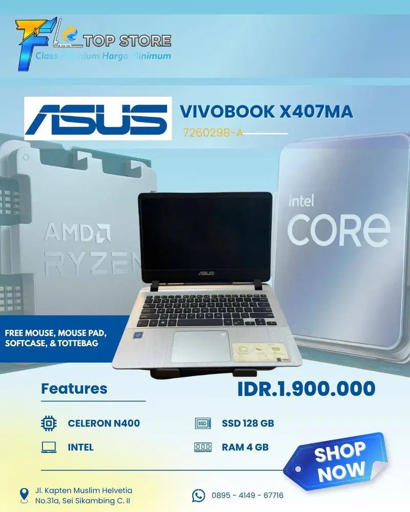 LAPTOP ASUS VIVOBOOK X407MA INTEL CELERON N400 SSD 128/4GB