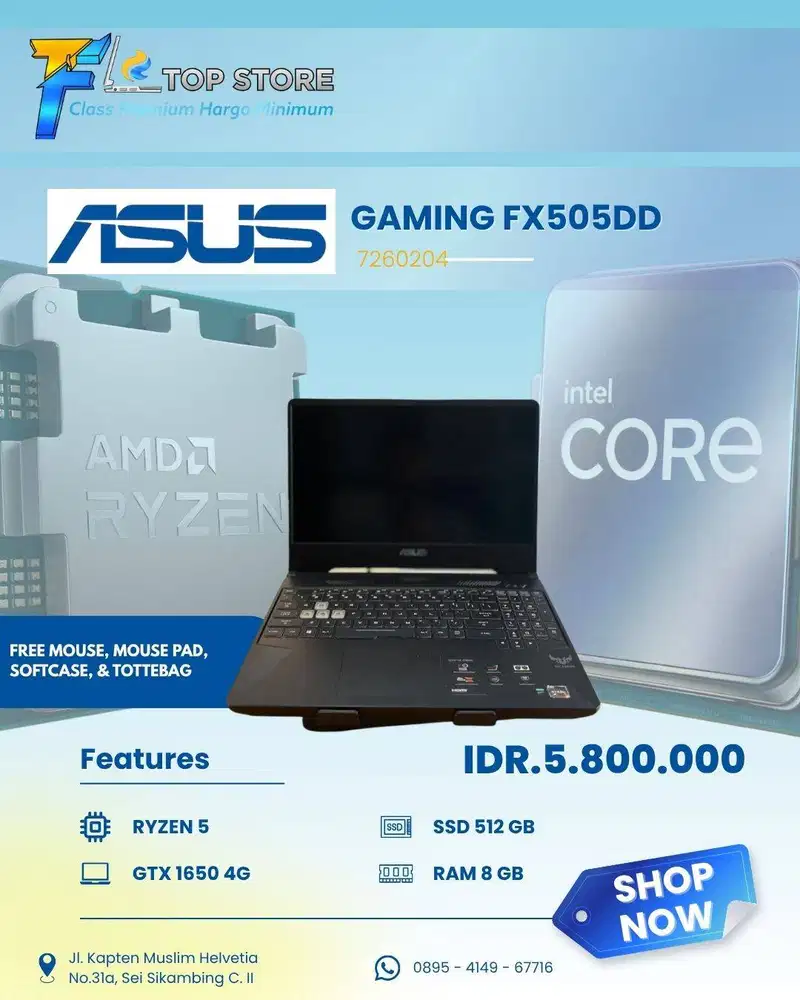 LAPTOP ASUS TUF GAMING FX505DD AMD RYZEN 5 SSD 512/8GB-GTX 1650 4GB