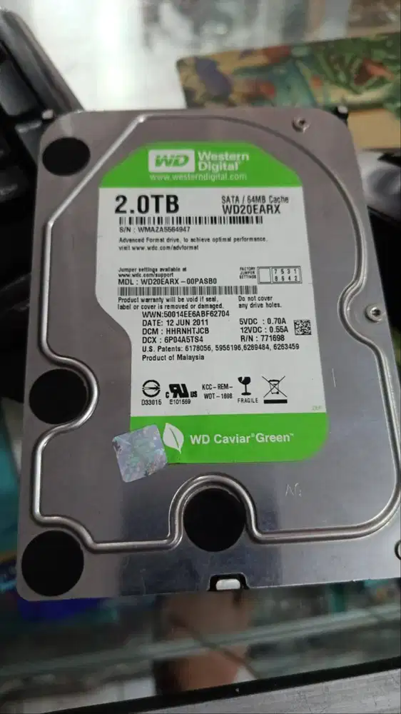 Harddisk HDD 2TB WD Green Internal PC Health 100%