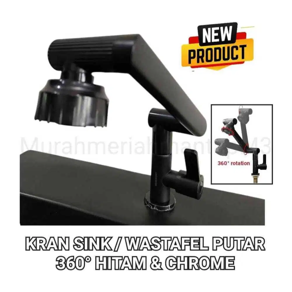 KRAN SINK / WASTAFEL PUTAR 360° HITAM & CHROME / KRAN ANGSA PUTAR MEJA