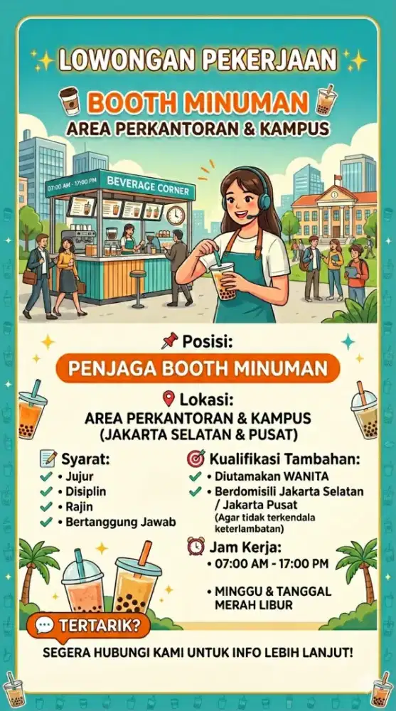 Lowongan pekerjaan penjaga booth minuman