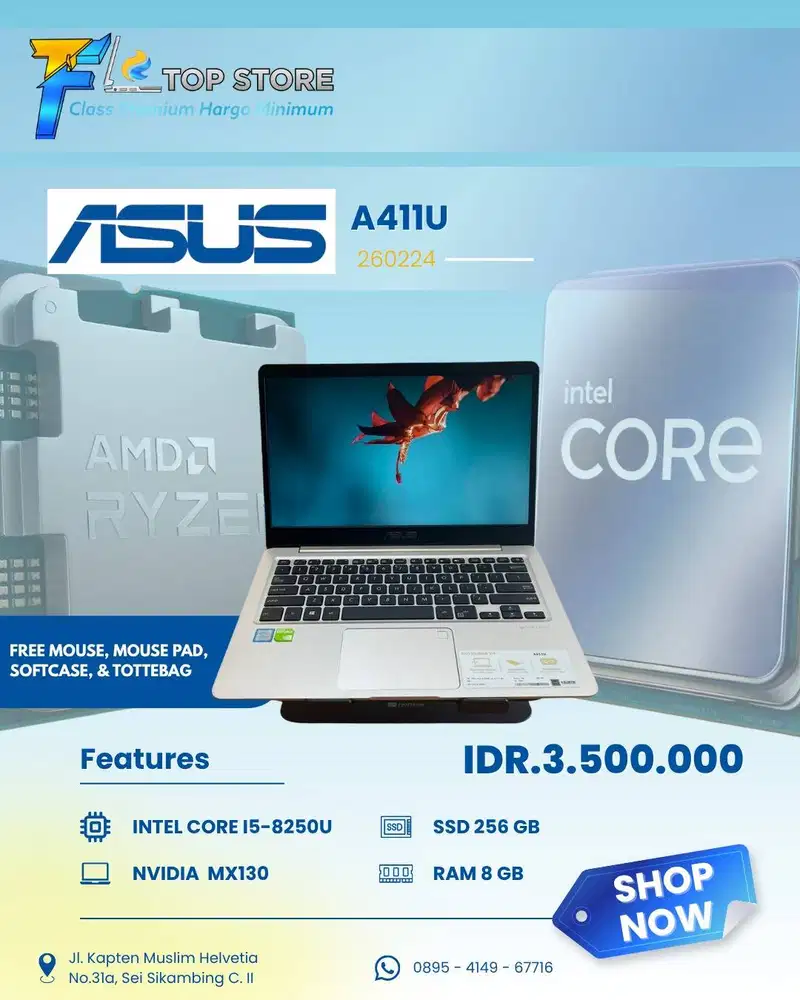 LAPTOP ASUS A411U INTEL CORE I5-8250U SSD 256/8GB-NVIDIA MX130